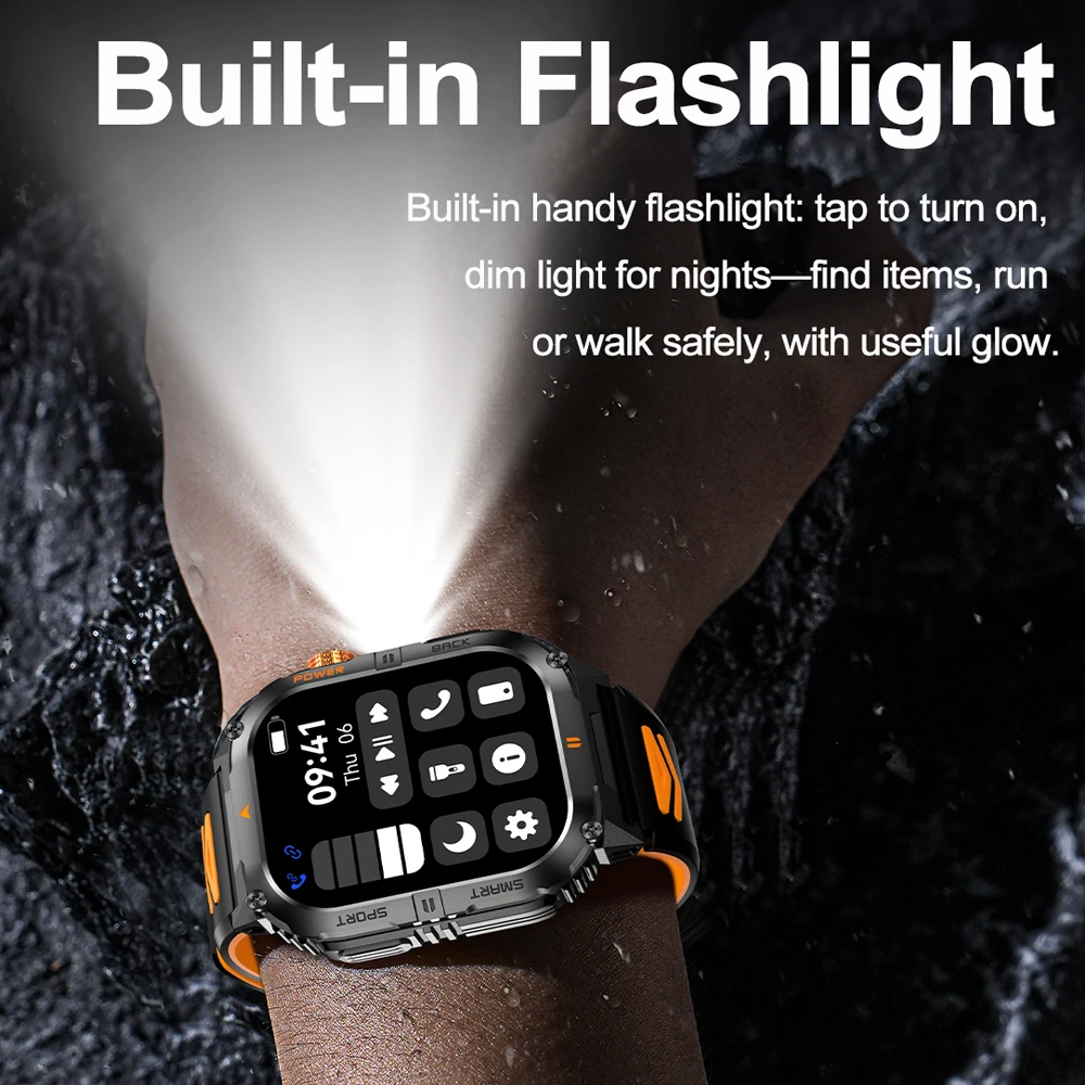 ChiBear جديد 1100mAh بطارية الساعات الذكية للرجل الرياضة في الهواء الطلق مصباح ليد جيب الرجال Smartwatch بلوتوث دعوة الرجال الساعات