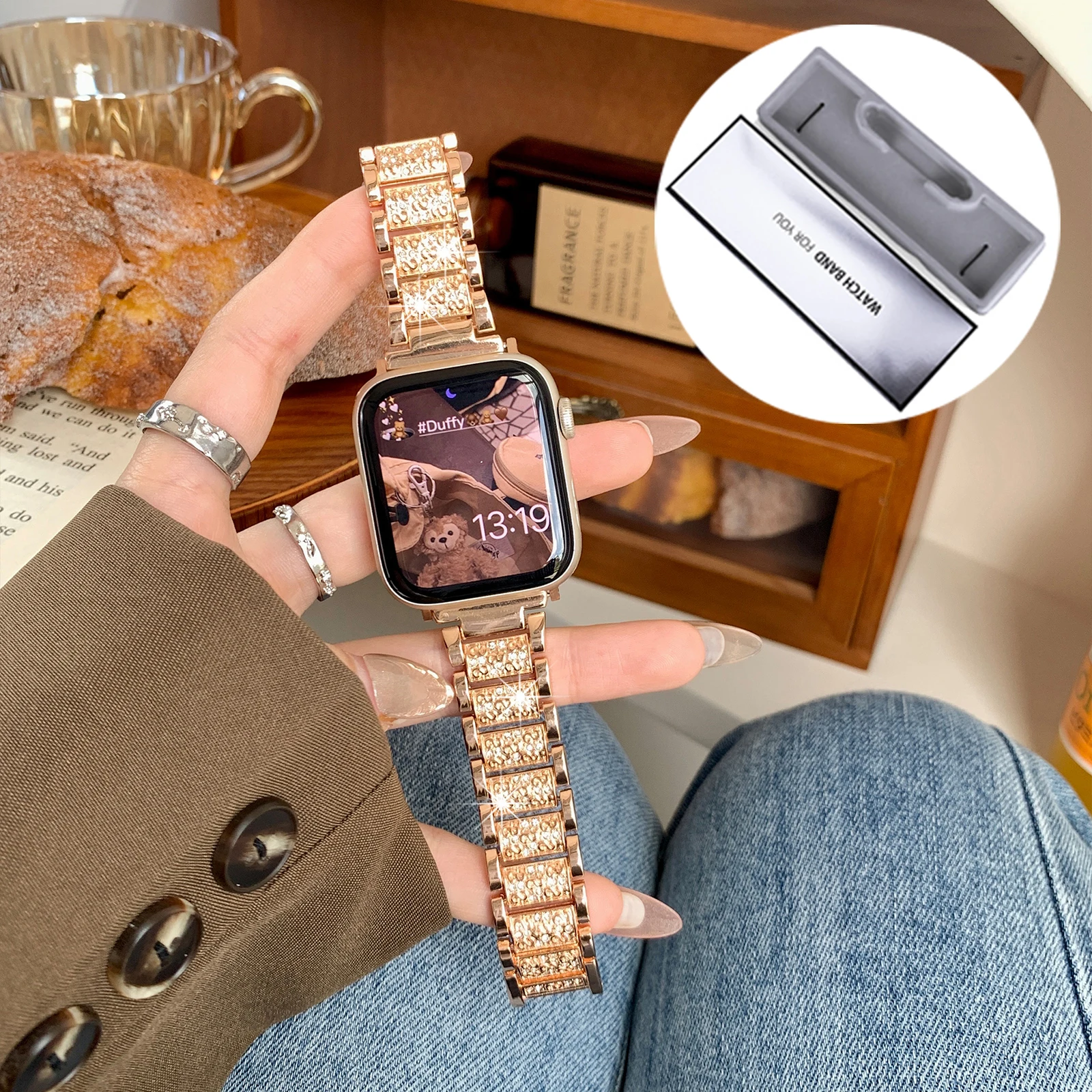 Bling Diamond Strap For Apple Watch 10 Band 46mm 40mm 45mm 44mm 41mm 42mm Metal Belt For IWatch Series 9 8 7 SE 6 Women Bracelet