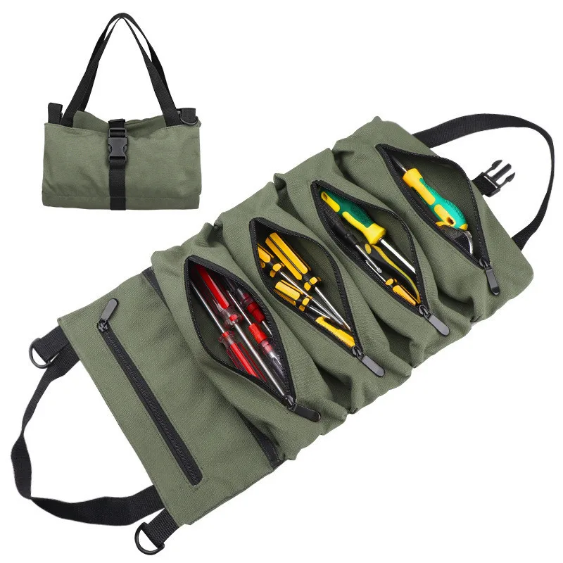

Tool Bag Multi-Purpose Tool Roll Bags Wrench Roll Hanging Pouch Zipper Carrier Tote Portable Working Pocket for Tool Accessories