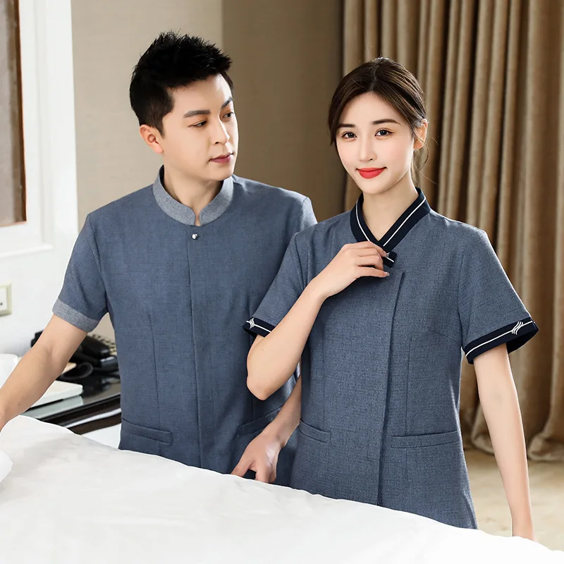 Ropa de trabajo de Hotel para mujer, uniforme de servicio de limpieza de suelo, manga corta, asistente de habitación de Hotel, uniforme PA de verano