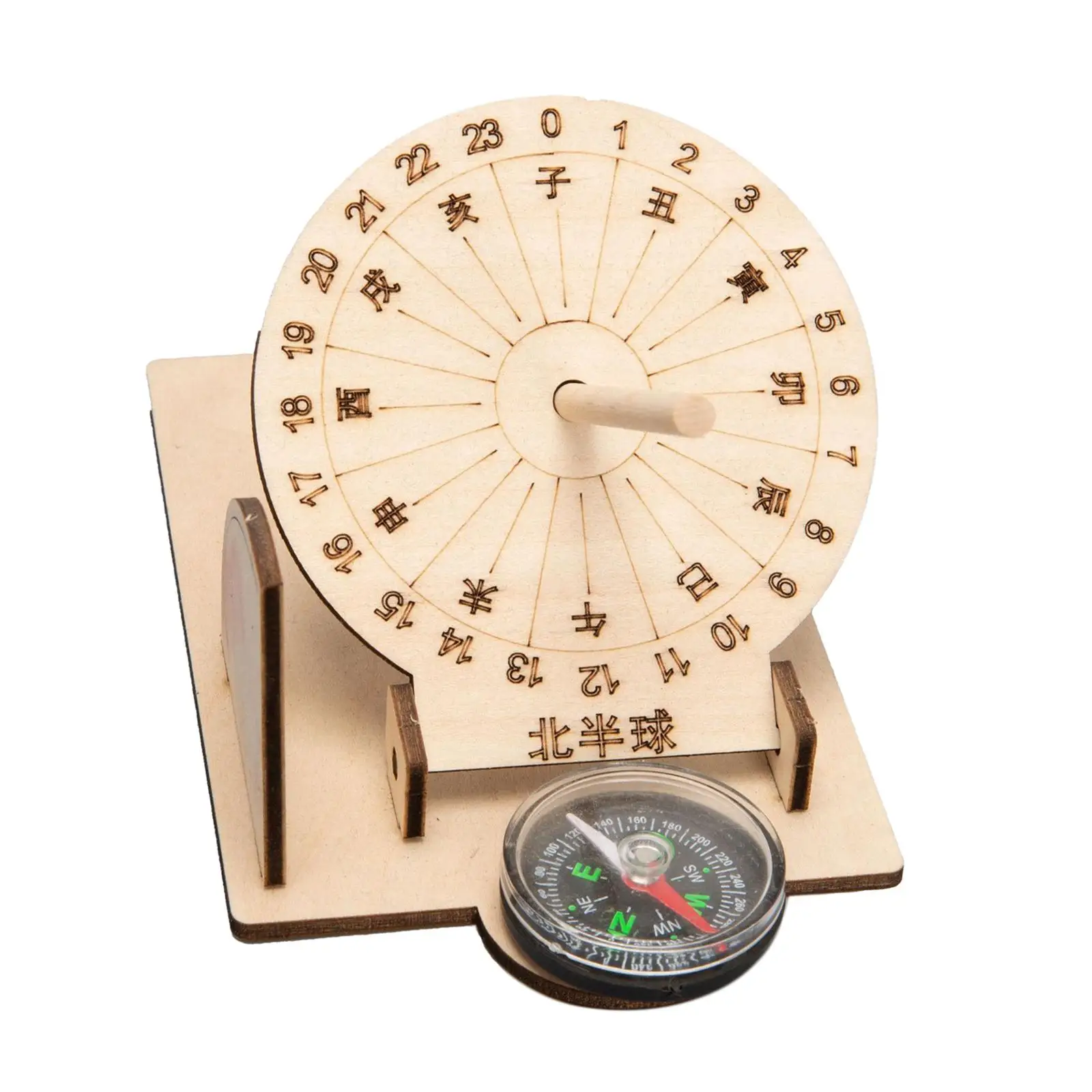 Equatorial Sundial Clock Toy DIY Decorations Assemblable Montessori Wooden Sundial Clock Model for Activity Children Girls