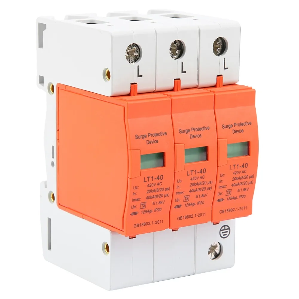 

Overvoltage Protection 3P Home Protector Protective Device 20kA-40kA 420V AC DIN Rail Protector Thunder Protection Home House