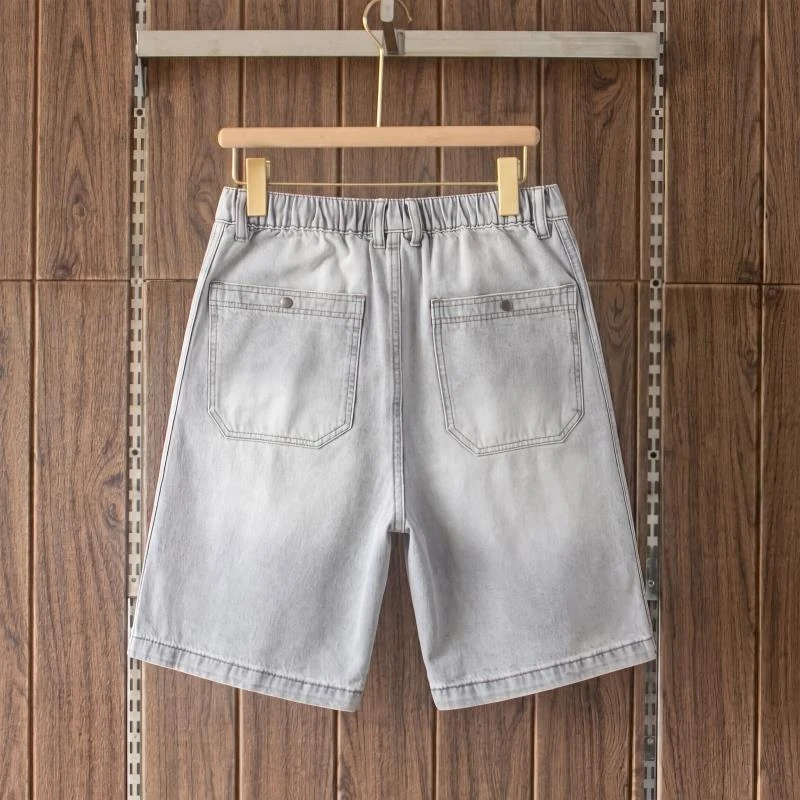 2026 New Summer Gray Stretch Denim Shorts for Men, Trendy American Retro Style Versatile Straight Loose Casual Shorts