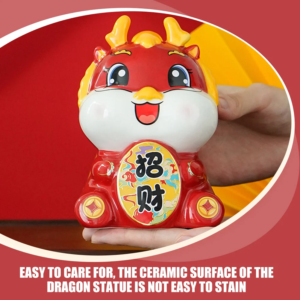 

Zodiac Dragon Ceramic Piggy Bank Coin Saving Jar Desktop Ornament Gift Coin Container Easy Open Bottom Money Storage