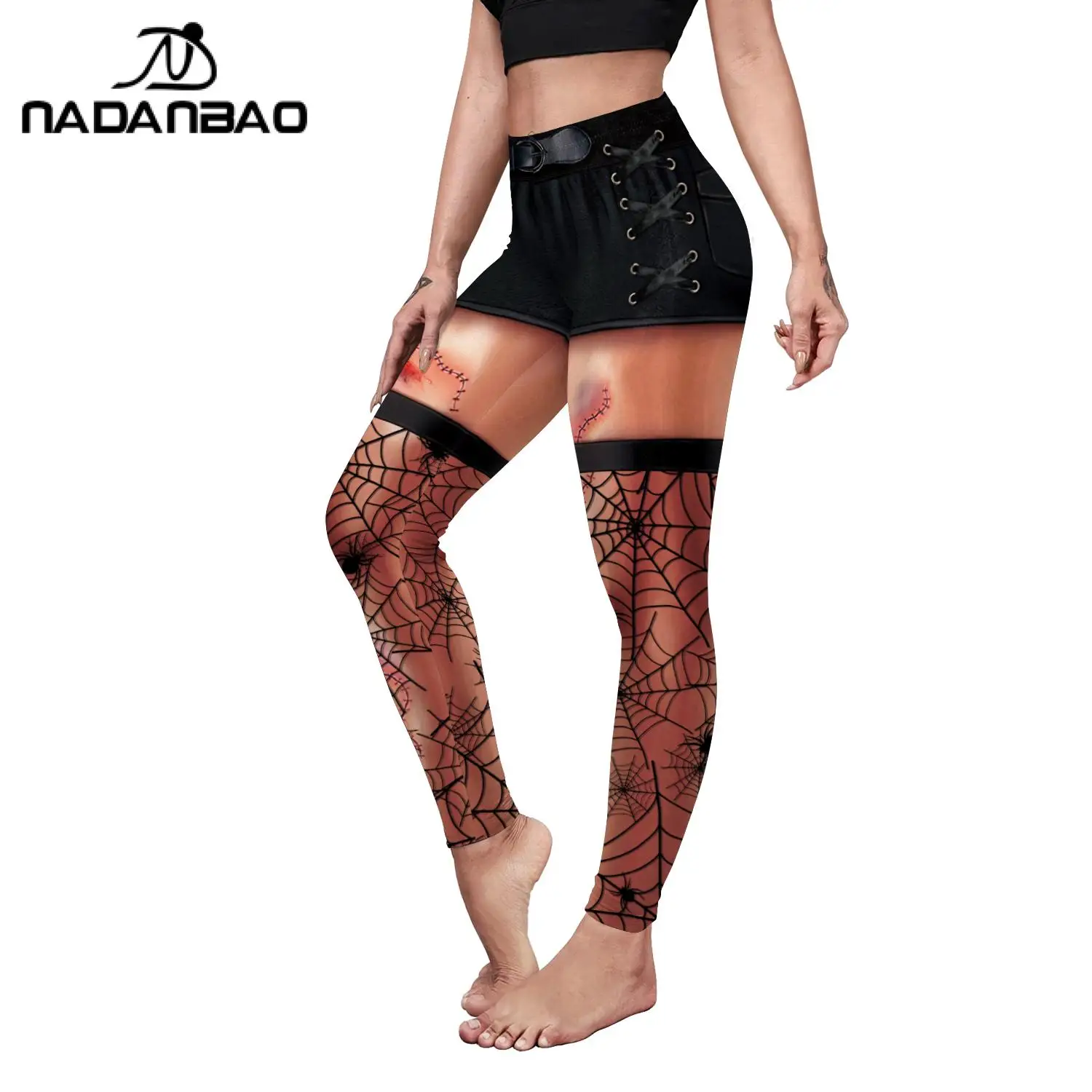 NADANBAO-mallas sexys para mujer, pantalones de fiesta con estampado 3D para Halloween, pantalones de entrenamiento para gimnasio en casa, ropa de calle de cintura media