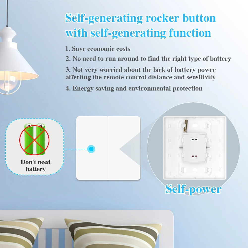 IsFriday Self-powered Wireless Wall Switch No Battery Required 433Mhz Remote Control Light Switch Waterproof 1 2 Gang No Wiring