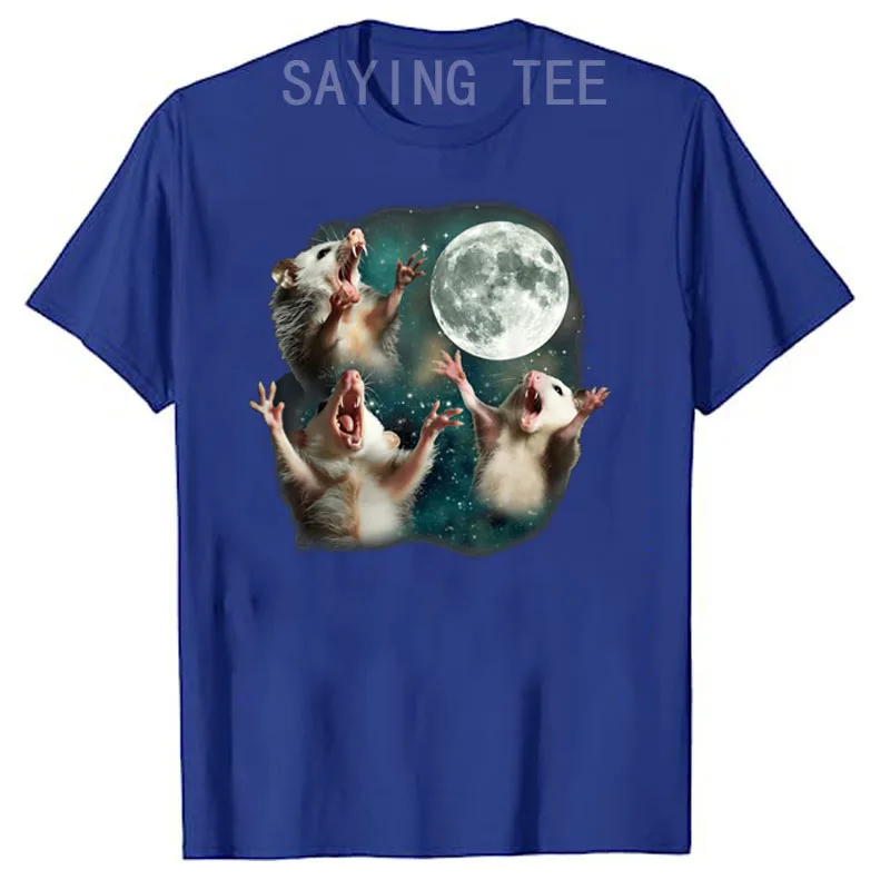 Three Possum Moon | 3 Opossum Funny Weird Cursed Meme T-Shirt Humor Funny Mysterious Mouse Mat Graphic Tee Top Joke Outfit Gifts