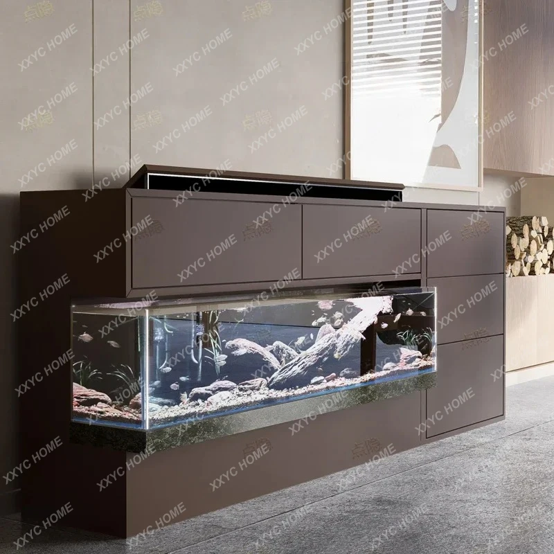 Modern simple living room home new ecological stream smart fish tank hidden TV cabinet