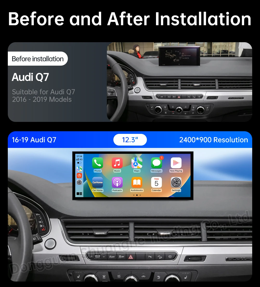 GPS Navi Android 16 Car Radio Multimedia Player for Audi Q7 2016 - 2019 Wireless Auto Carplay 4G DSP Stereo Ultra-thin Screen