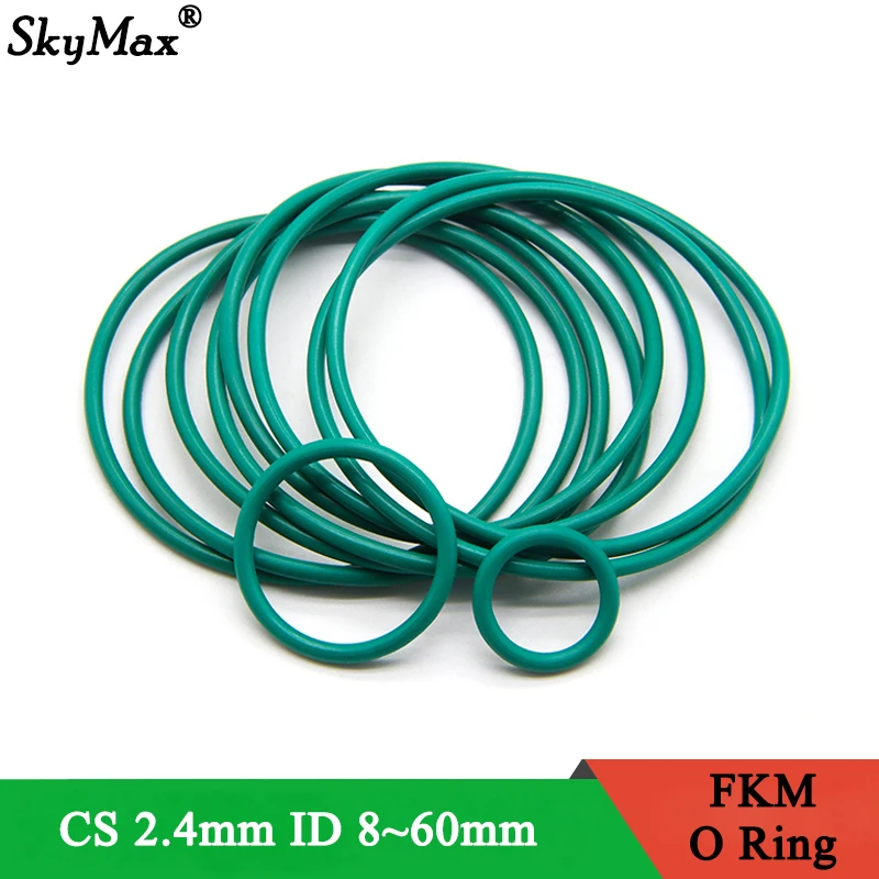 10/50pcs FKM O Ring Sealing Gasket CS 2.4mm OD 8~60mm Insulation Oil Resistant High Temperature Resistance Fluorine Rubber Rings