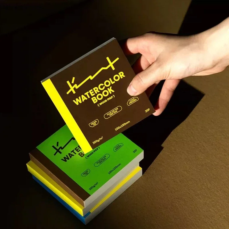 Medium-coarse texture watercolor paper pad, 35 sheets, 100*100mm/63*100mm, 300gsm wood pulp paper, wrinkle-resistant and stable