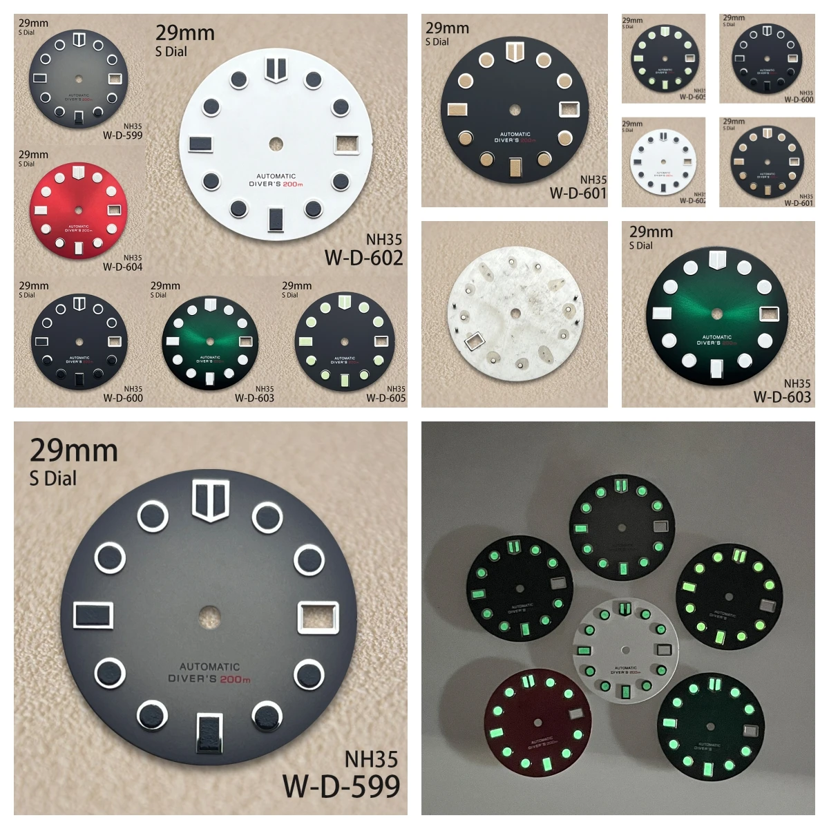 

29mm S Logo Dial Fit NH35/NH36/4R/7S Movement Green Luminous White/Grey High Quality Diving Watch Modification Accessories