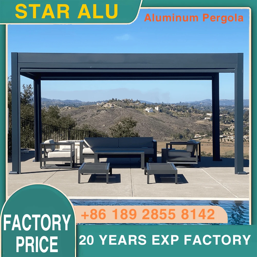 

Алюминиевая беседка по индивидуальному заказу с выдвижными складными экранами, стеклянными дверями для конфиденциальности, отлично подходит для установки сада или у бассейна.