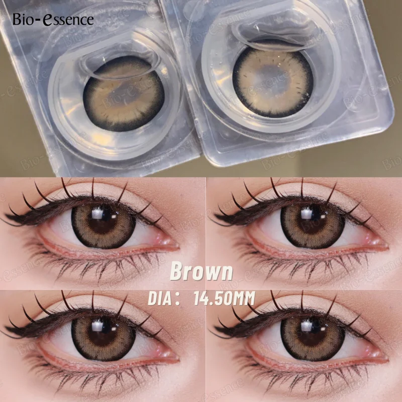 Bio-essence 1Pair Natural Colored Contacts Brown Lenses with Myopia Korean Big Eye Lens Student Pupils Yearly Use Fast Shipping