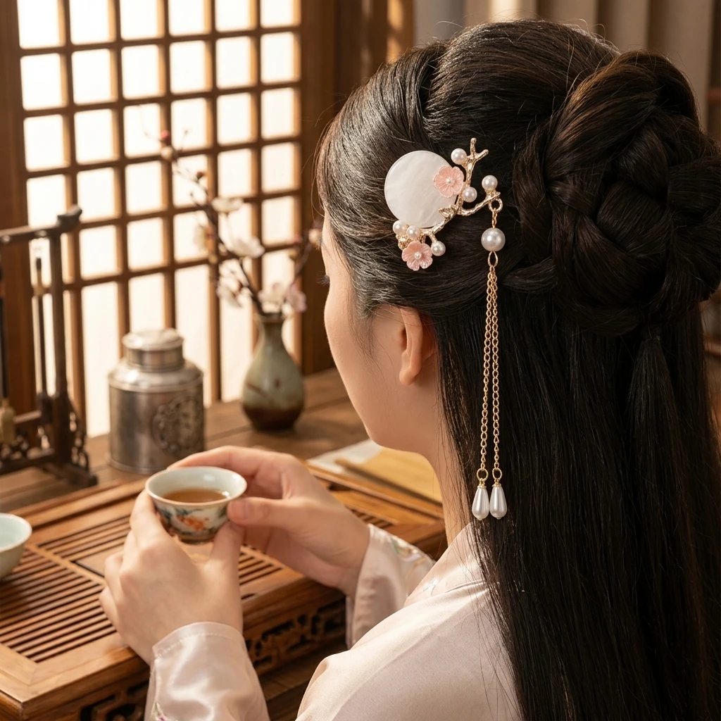 Elegant Hairpin Pearl Floral Hair Stick Traditional Hanfu Hairpin Hair Accessories Fairy Pearl Cheongsam Decor Haie Bun Jewelry