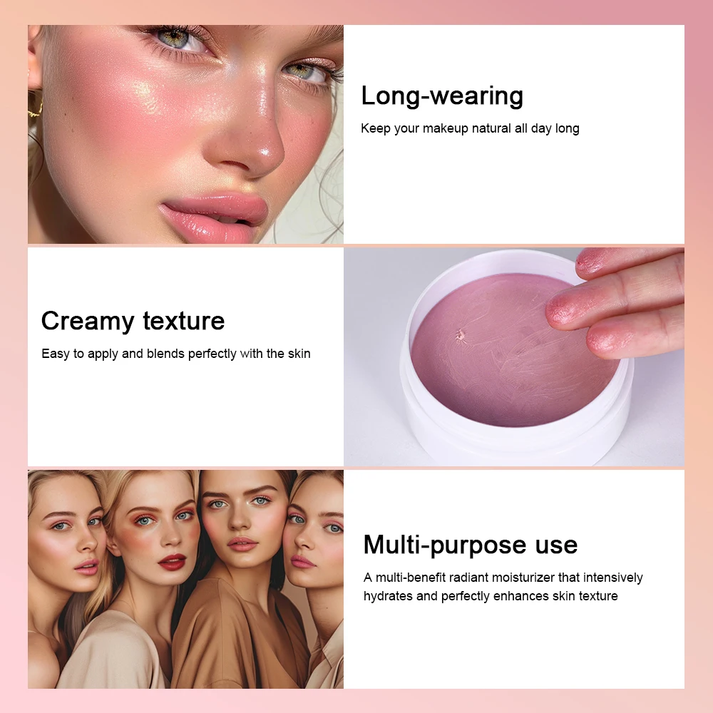 Crema de colorete de perla sólida 3 en 1, pasta de rubor monocromática para mujer, mejillas, multiusos para ojos, labios, maquillaje, colorete en barra, Cosméticos Coreanos