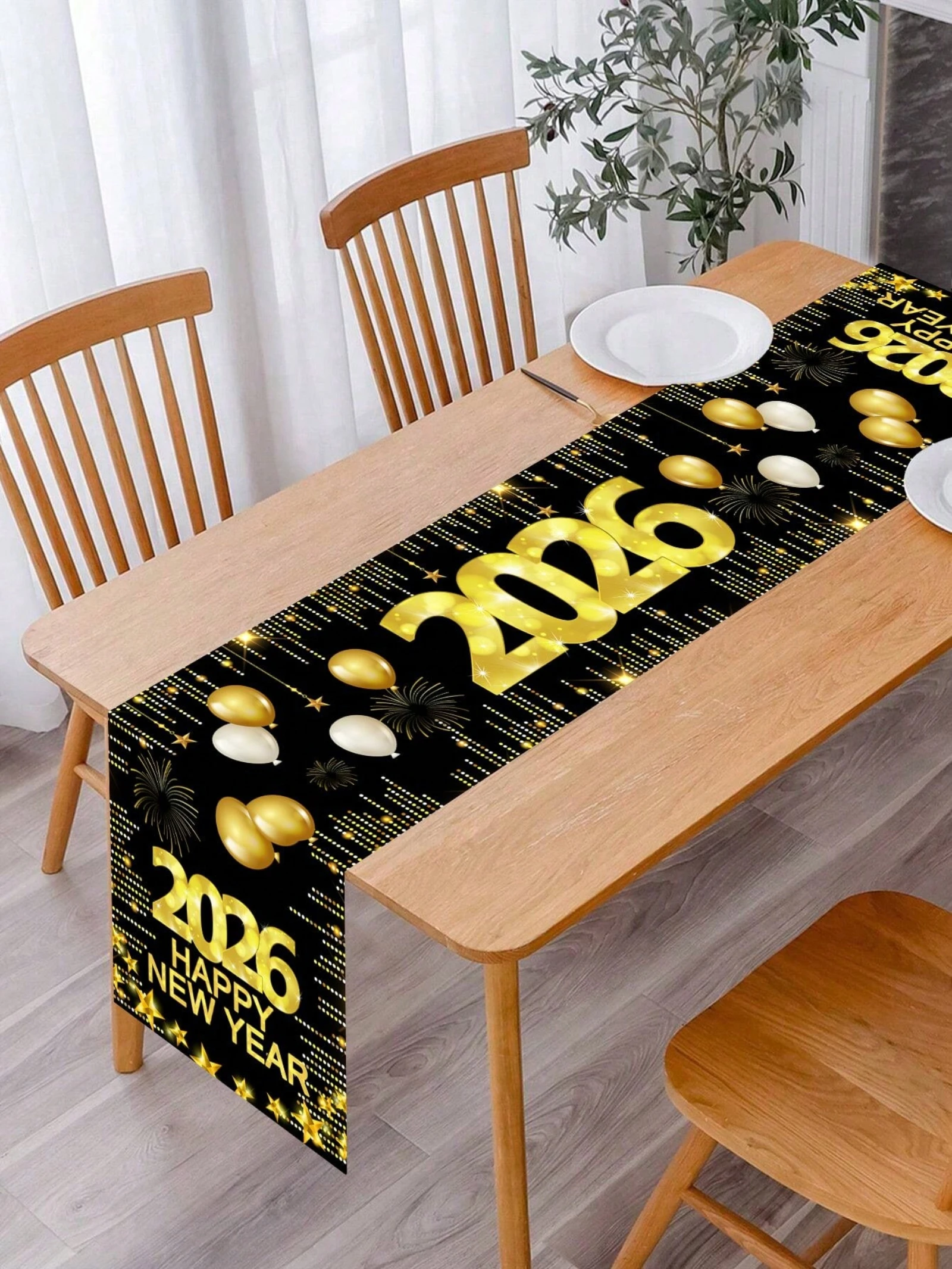 

Hello 2026, дорожка для стола с Новым годом, кисточки и воздушные шары, дизайнерская крышка для стола, праздничное мероприятие, ресторан, кухня, столовая
