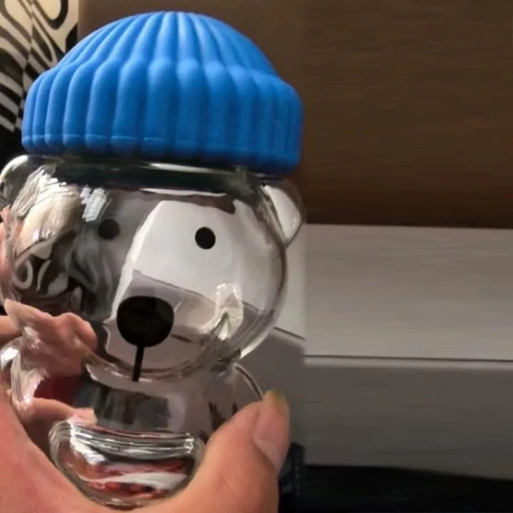 

Cute 2025 Bear Glass Cup Transparent with Lid Teddy Bear Glass Cup Large Capacity Bear Straw Cup Home Bar