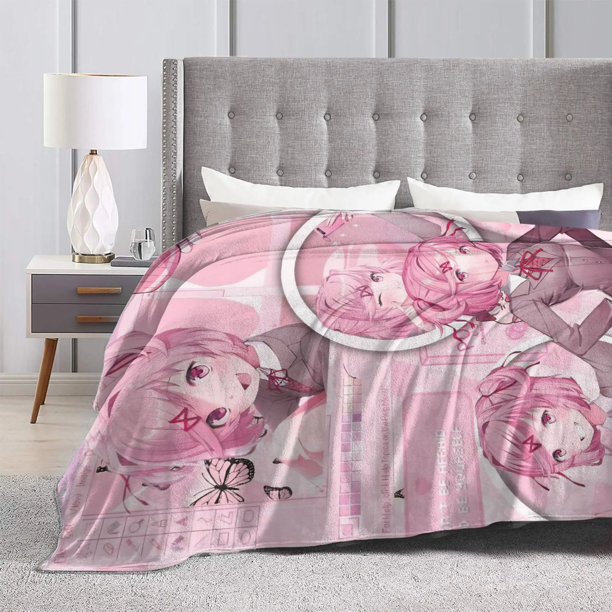 Natsuki Game Kawaii Knitted Blankets Anime Fuzzy Throw Blanket Summer Air Conditioning Portable Lightweight Bedspreads