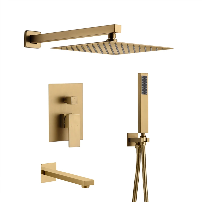 Luxury Gold Polished Modern Style Tieba Bathroom Taps Exquisite Three-Function Stainless Steel Shower Faucet Rain Jet Hotels