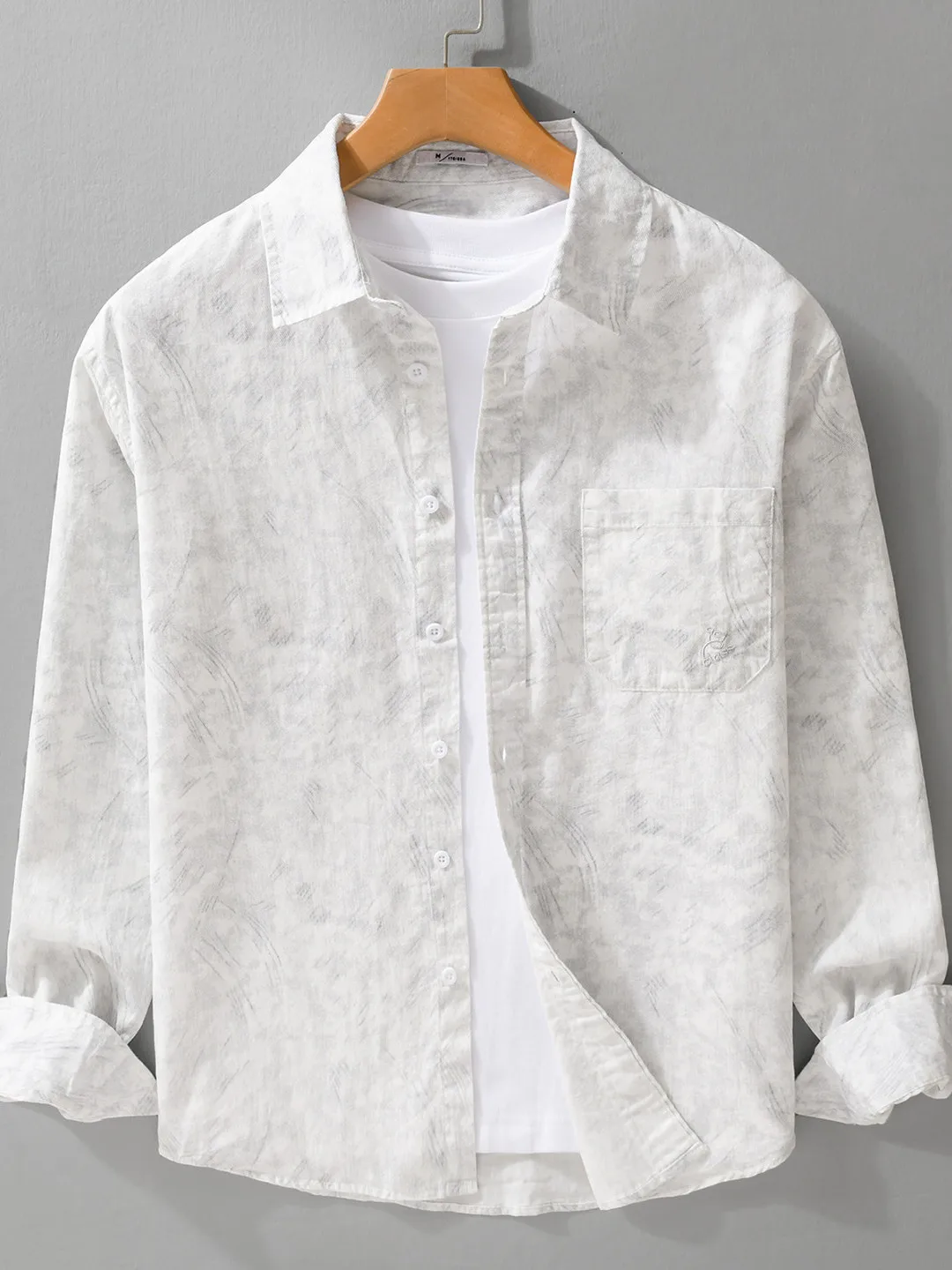 Men's Long Sleeve Pure Cotton Printed Shirt Casual Collar Autumn New Style Fashionable Loose Fit Machine Washable Regular Length