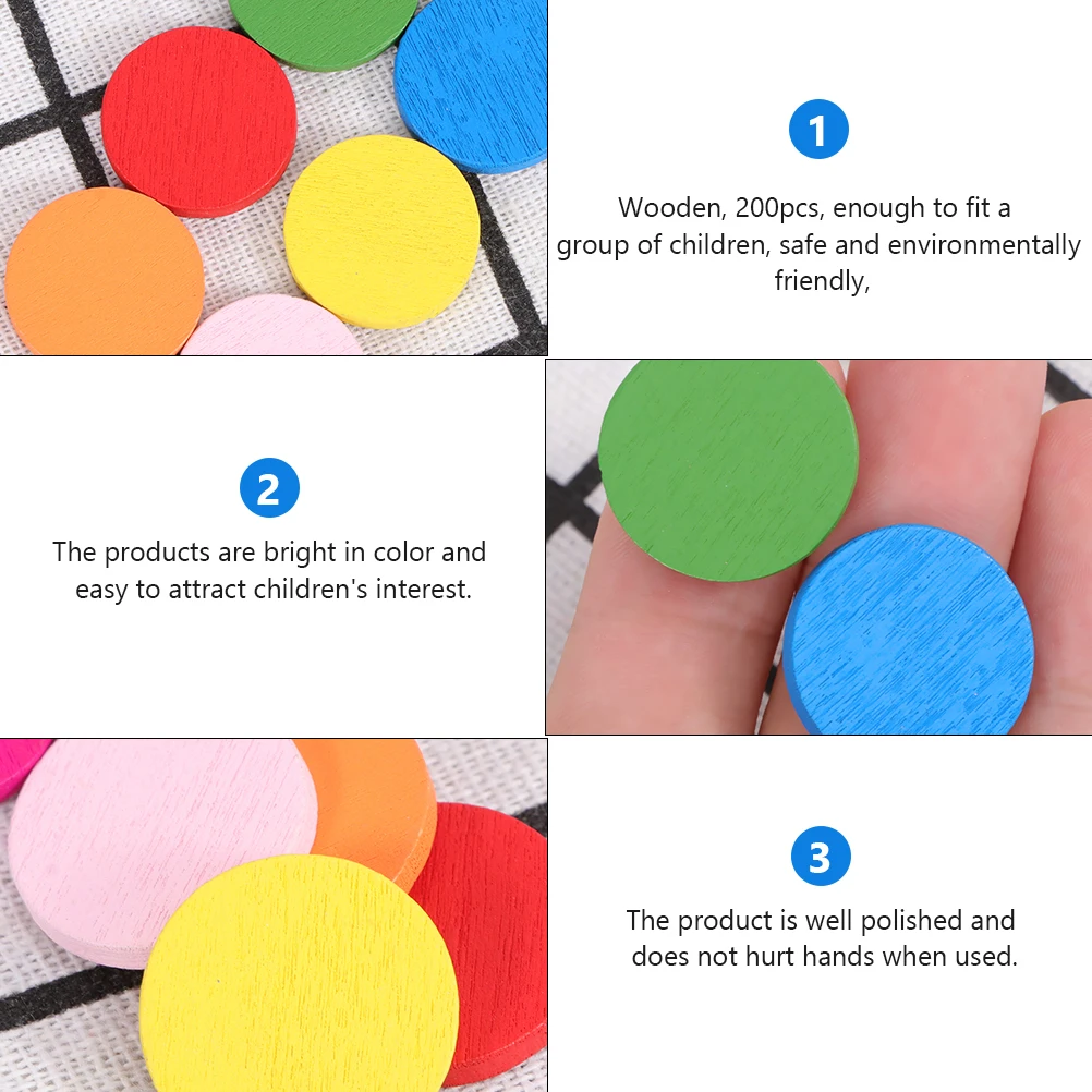 200Pcs Colorful Wooden Disc Math Teaching Aids Learning Tools Safe Environmental Friendly Classroom Use Math