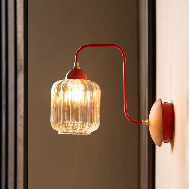 Nordic Amber Glass Wall Lamps Bedroom Bedside Light Red Green Corridor Wall Lights for Hallway Entrance Aisle Stair Indoor Home