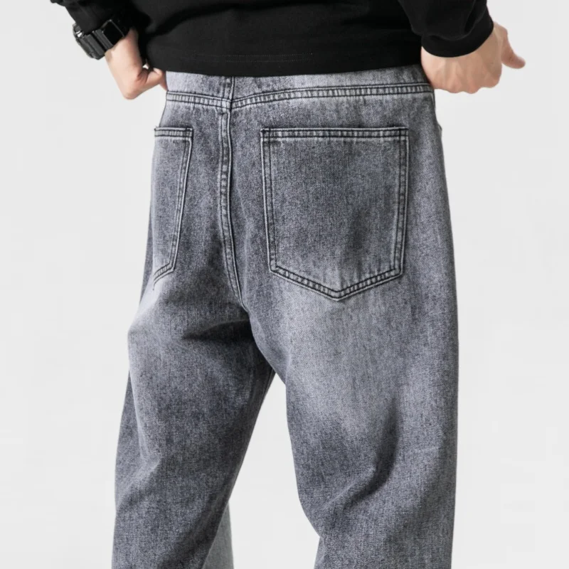 Jeans Longgar Pria Abu-abu Celana Panjang Fashion Vintage Dicuci Pakaian Jalanan Musim Semi Musim Gugur Celana Lebar Lurus Longgar Y2k Ukuran Besar