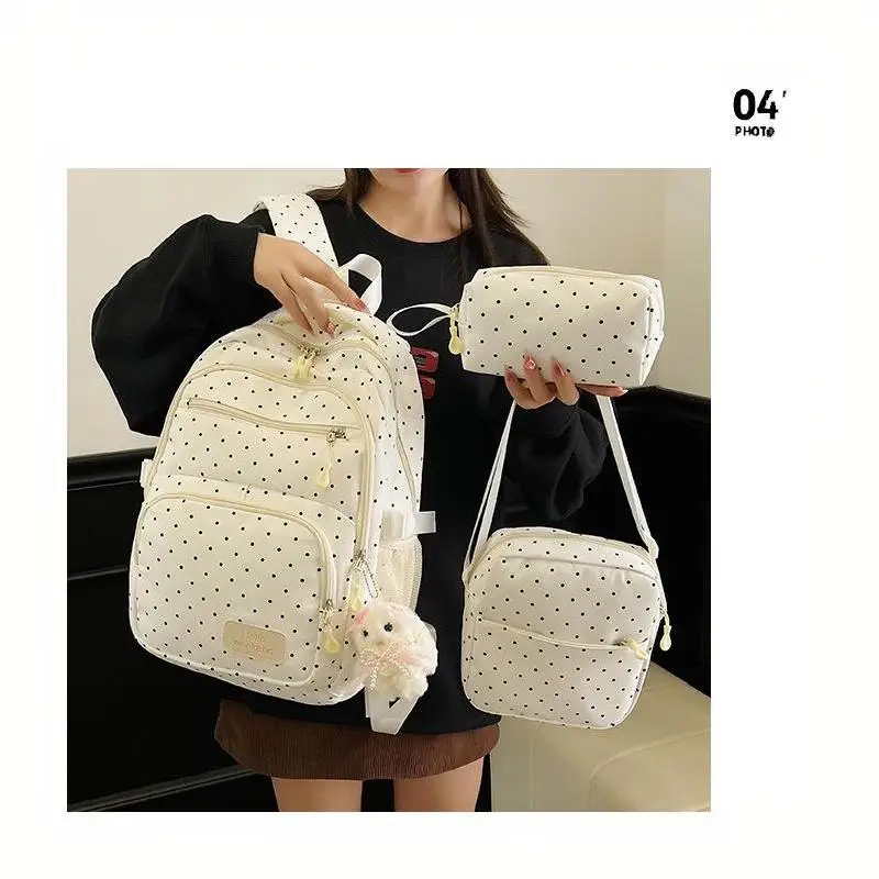 Nylon-Rucksack-Set mit Polka Dots, mehrere Fächer, Reißverschluss, Mädchen-Rucksack-Set, Aufbewahrung von Schreibwaren, Studentenrucksack, Mädchen-Geschenke – Detail 13