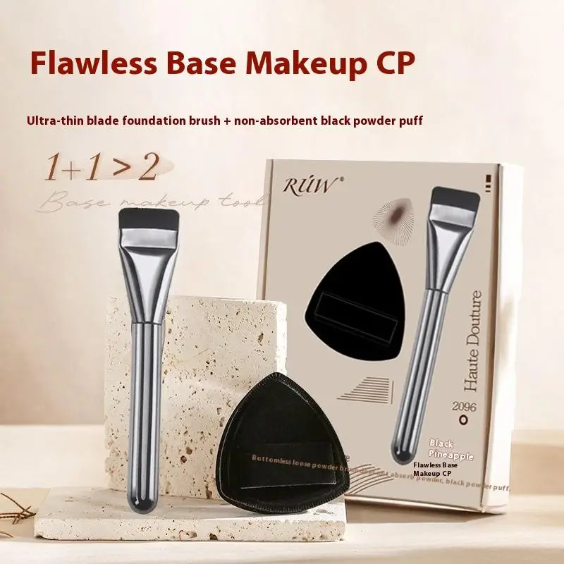 One-Word Flat Top Foundation Brush Lightweight Liquid Makeup Brush With Makeup Foundation Sponge Makeup Tools Accessories