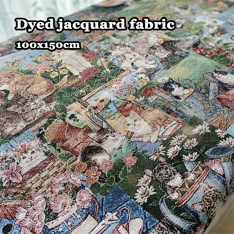

Catone Cat Lovely Idyllic Table Fabric Cloth Yarn-Dyed Jacquard Diy Tablecloth Table Curtain Clothing Skirt Fabrics 150x100cm
