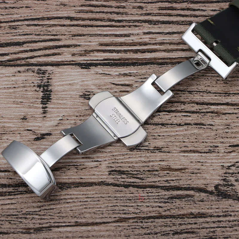 Tali Kain Layar 18Mm 20Mm 22Mm untuk Omega untuk Seiko Tali Jam Tangan Tahan Air Lembut Rilis Cepat untuk Pria Wanita Gesper Kupu-kupu