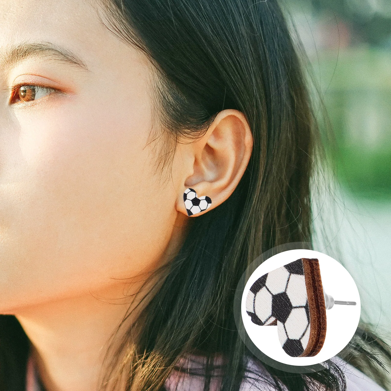 

Football Earrings Soccerball Fashion Love Volleyball Basketball Rugby Event Sports Wooden