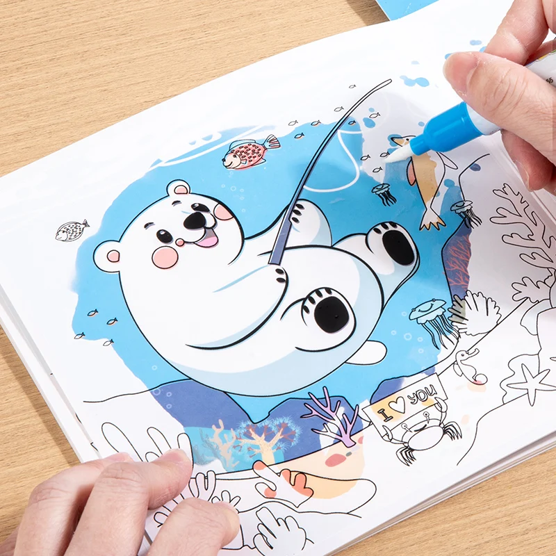 Montessori Magica Pittura Acqua Scena Riutilizzabile Libro di adesivi Puzzle di illuminazione precoce Libro di attività cognitive Regali per i bambini