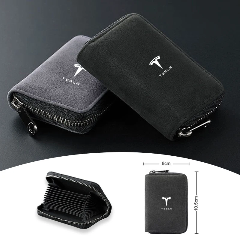 New 11-Card Slot Women Men Wallet Car Driver Licence Card Bag Zip Coin Purse For Tesla Model 3 S X Y Roadster SpaceX Accessories