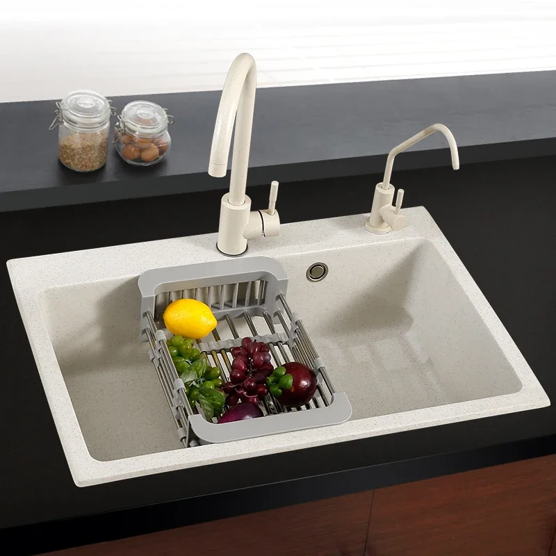 Germany imported gold quartz stone sink single-trough kitchen handmade granite sink sink set.