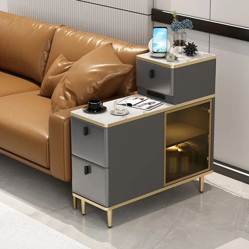 Light Luxury Sofa Side Table Simple Modern Side Cabinet Creative Side Corner Cabinet Movable Living Room Imitation Rock Plate