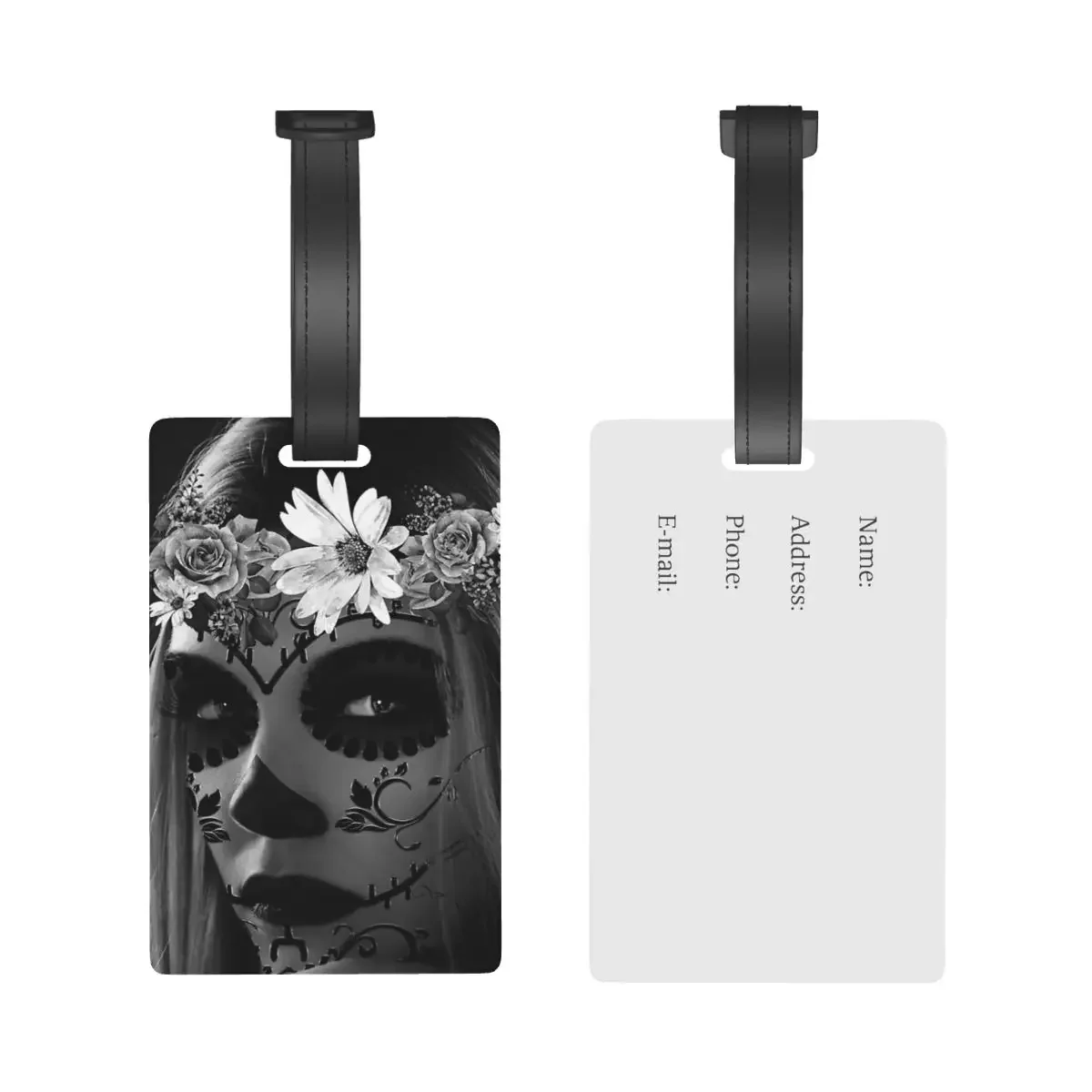 Sugar Skull Cartoon Beautiful Girl Luggage Tags Suitcase Accessories Travel Baggage Boarding Tag Portable Label Holder ID Name