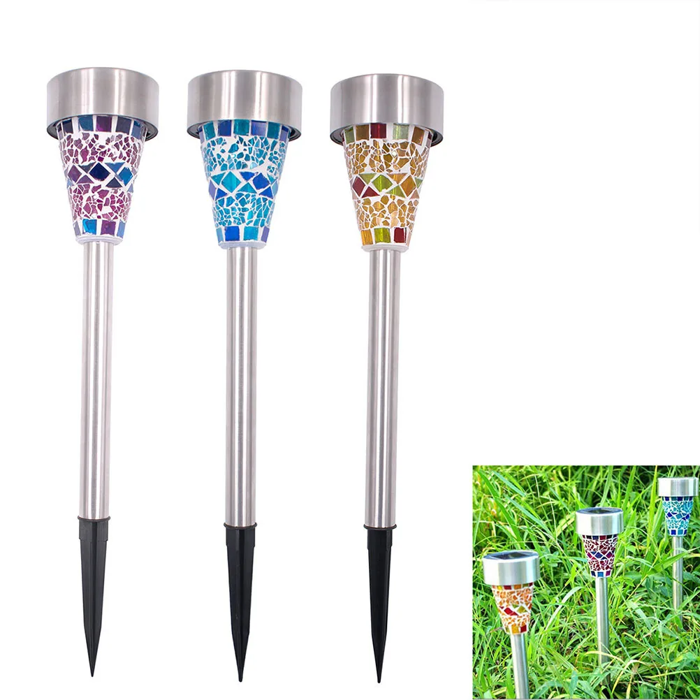 

3 pcs Solar Powered Mosaic Lamp Led Stainless Steel Waterproof Outdoor Pathway Lawn Garden Light Dusk To Dawn Auto On For Yard