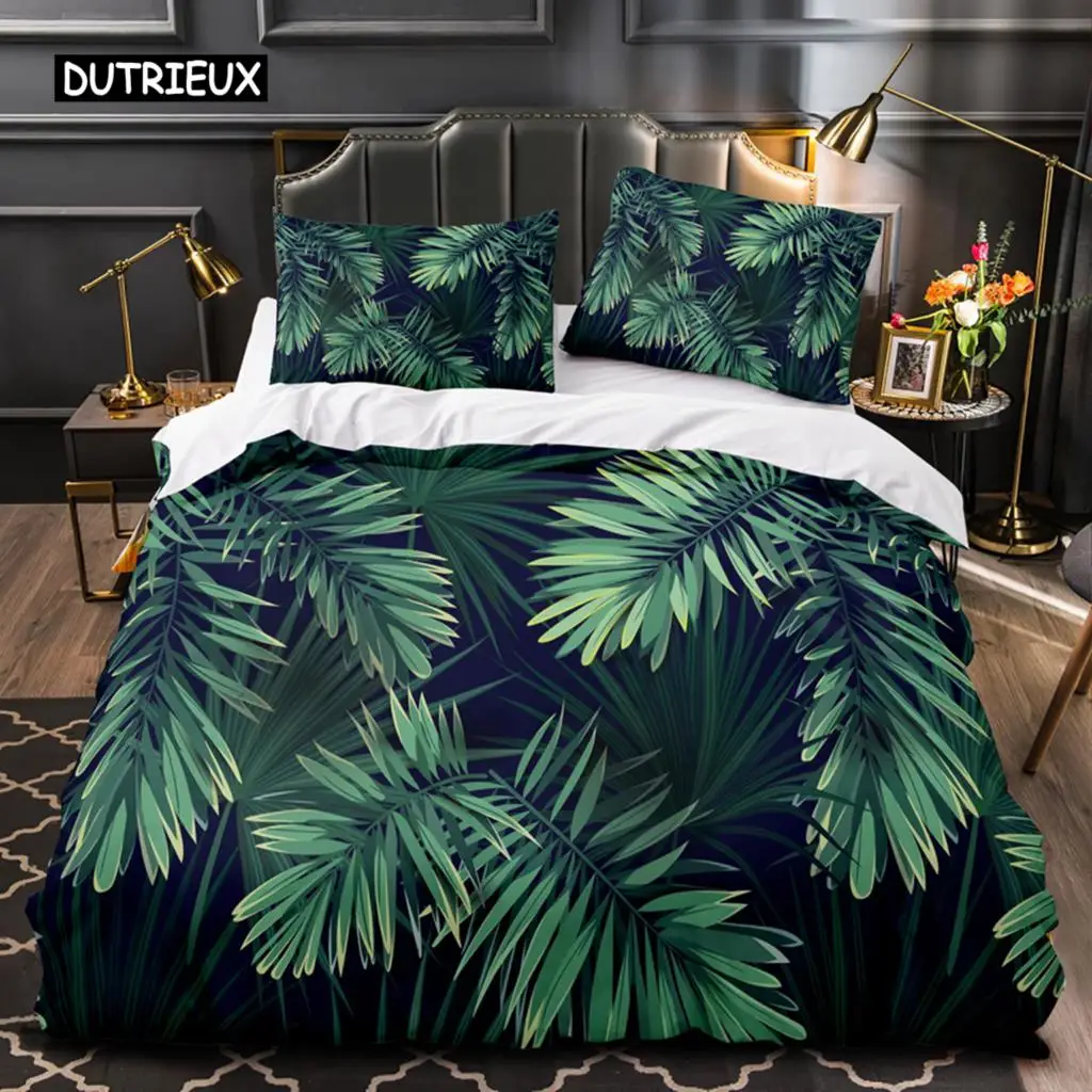 

Green Leaves Tropical Duvet Cover Palm Leaf Queen King Bedding Set Comforter Polyester Quilt Cover for Women Men Bedroom Decor