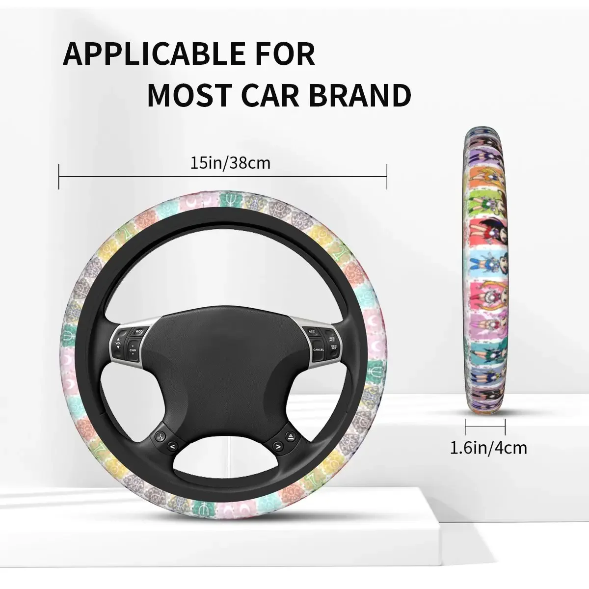 Moon Girl Anime Car Steering Wheel Cover 38cm Elastic Cartoon Collage Suitable Car-styling Steering-Wheel Accessories