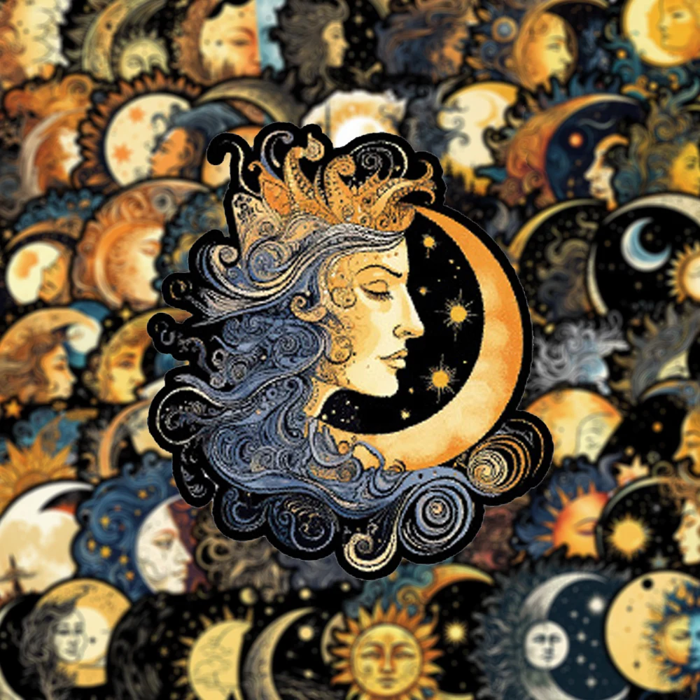 10/30/50pcs Gothic Retro Art Moon Sun Aesthetic Stickers Decals DIY Skateboard Scrapbook Phone Car Cool Cartoon Graffiti Sticker