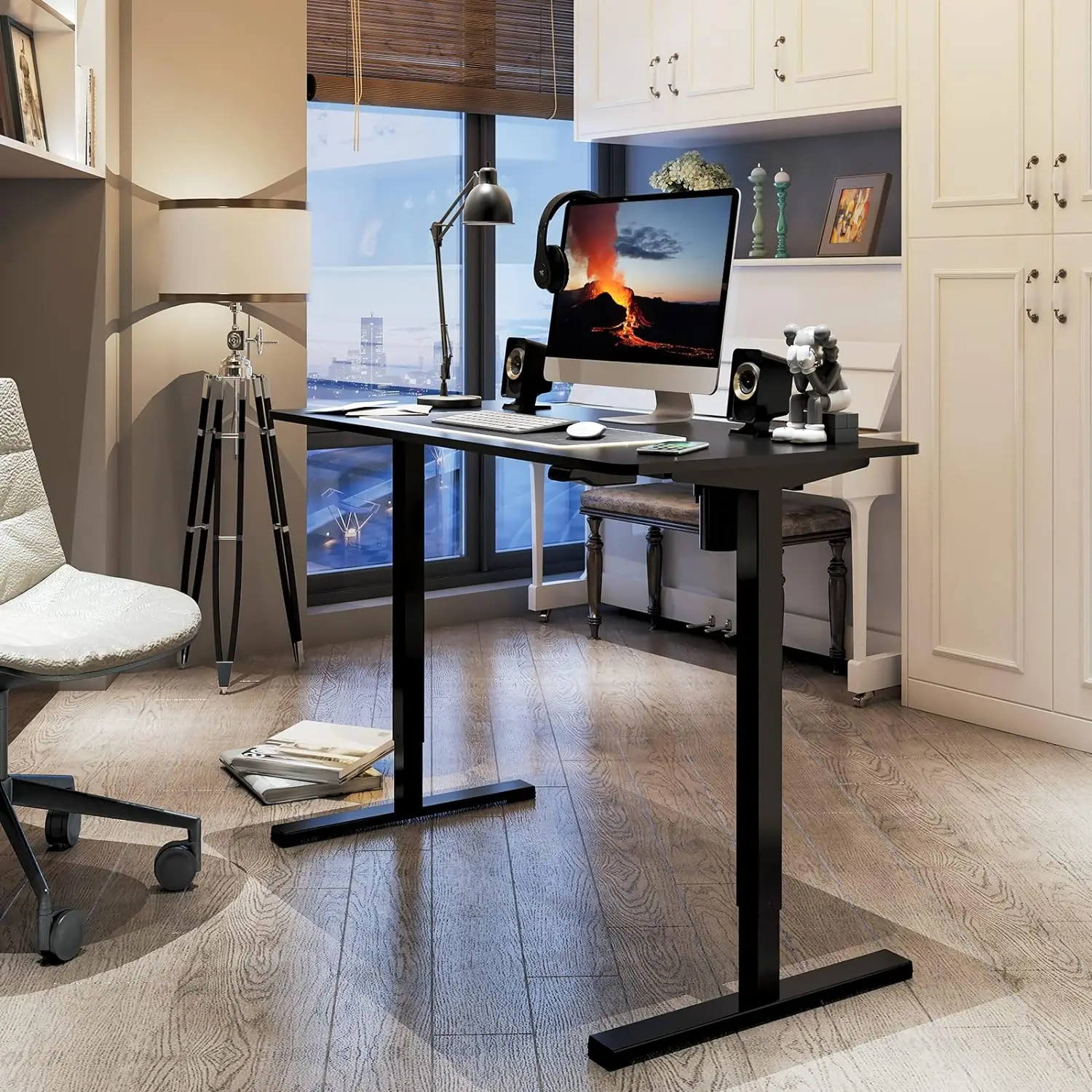 Electric Standing Desk 40 x 24 Inches, Height Adjustable Stand Up Desk w/2-Button Controller, Small Sit Stand Desk, Ergonomic Co