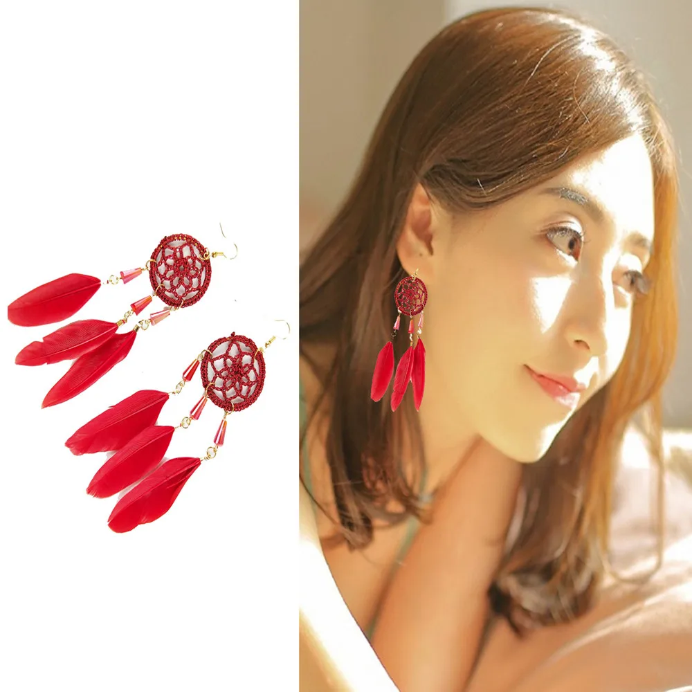 

Feathered tassel earrings Lon dreamcatcher drop earrings