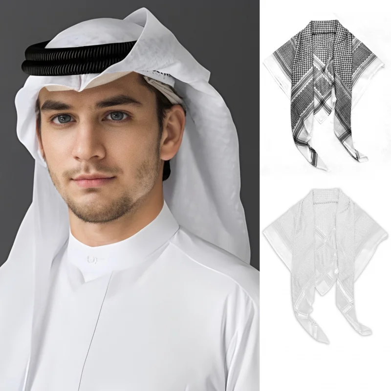 

Arabian Dubai Saudi Men's Turban Hats Ethnic Style Middle Eastern Large Size Square Scarf 130*130cm