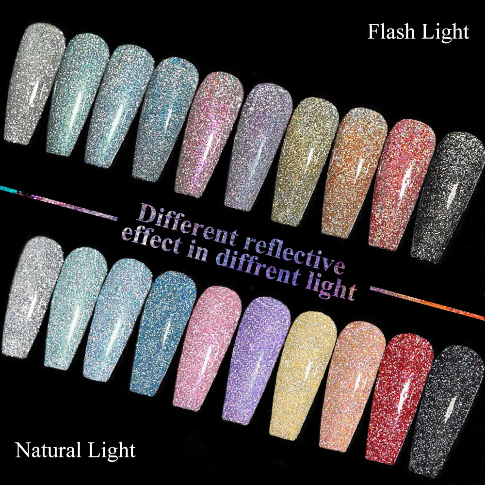 MIZHSE 7ML Reflecterende Top Coat Gel Nagellak Glanzende Glitter Vernis Semi Permanente Vernis Nagelgel Polish voor manicure Nail Art