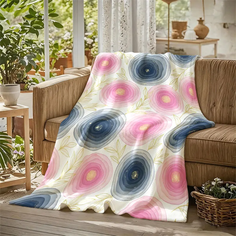 Gold Foil Floral Art Flannel Blanket Warm Soft Halloween Christmas Decorative Couch Warm Cozy All-Season Gift