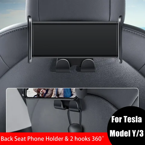 Tesla Model 3/Y용 뒷좌석 휴대폰 홀더(후크 2개 포함) 360 °   태블릿 PC iPad Mini용 스탠드 자동 머리 받침 브래킷 지원 회전
