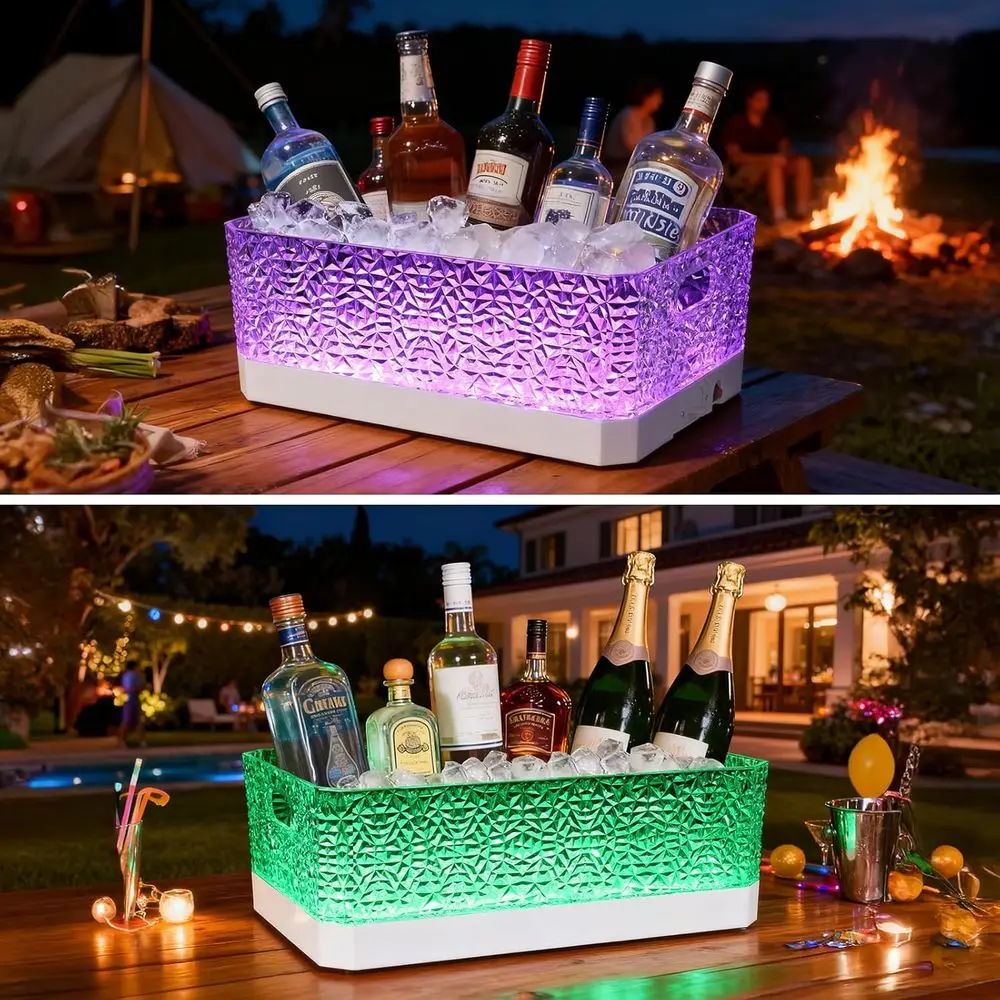 LED Light Up Plastic ice buckets or parties 15L large Clear beverage tub 7-color LED light ice buckets or Champagne r Cocktails