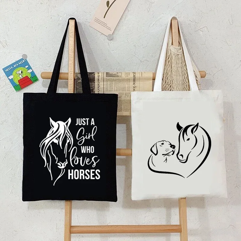 

Horses and Dog Heart Graphics Fashion Tote Handbags for Women Large Capacity Harajuku Animal Horses Lover Travel Shoulder Bag